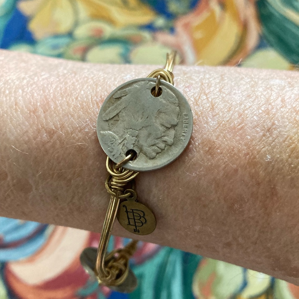 Buffalo Nickel Indian Bourbons and Bow ties style wire wrapped bangle bracelet